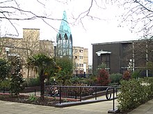 The St Martin's Belltower in Basildon Town Centre was officially opened by Queen Elizabeth II and is claimed to be "the world's first and only glass bell tower". Church Garden - geograph.org.uk - 751899.jpg