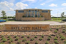 In February 2017, Fate finished construction of the new City Hall. The original City Hall was in downtown, but moved north to CD Boren and SH 66 for more space. City of Fate.jpg