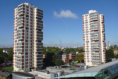 Columbia Point (left) and Regina House (right) flats