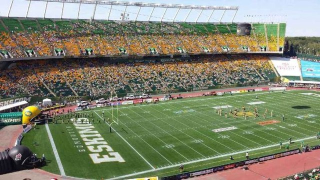 Edmonton's Commonwealth Stadium (shown during player introductions prior to a game) is the largest venue in the CFL.