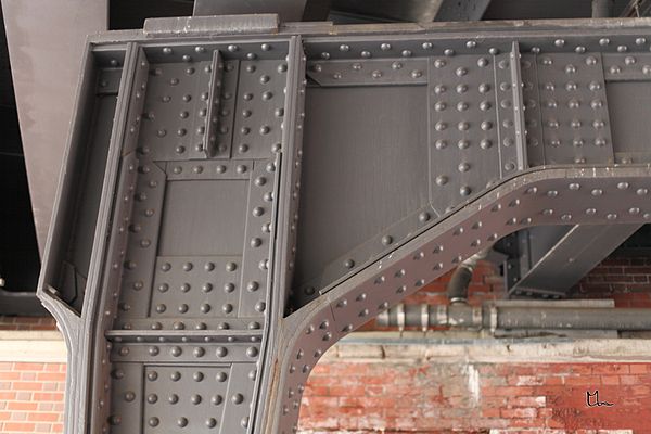 Sophisticated riveted joint on a railway bridge