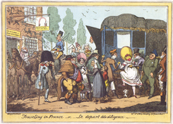 Le voyage en France pe Le départ de la diligence Tresadenn gant George Cruikshank (1818).