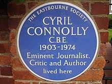 Historical marker plaque in St. John's Road, Eastbourne, East Sussex Cyril Connolly (3556836247).jpg