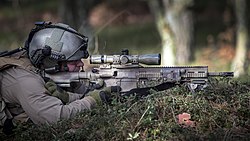 HK417 16″ 'Recce' paired with Schmidt & Bender 3–12×50 PM II used by a Netherlands Maritime Special Operations Forces (NLMARSOF) sniper.