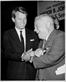 David Dubinsky with Robert F. Kennedy; sign in background reads, in part, "For President- Lyndon B. Johnson.".jpg