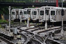 Trains at Davisville yard, seen from Davisville station c. 2009 Davisville subway trains.jpg