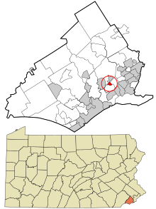 Delaware County Pennsylvania začleněné a neregistrované oblasti Rutledge highlighted.svg