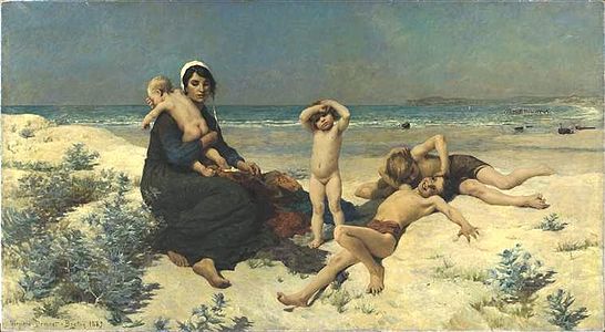 La plage, 1883, olio su tela, 190 x 348 cm, Museo d'Orsay[8]