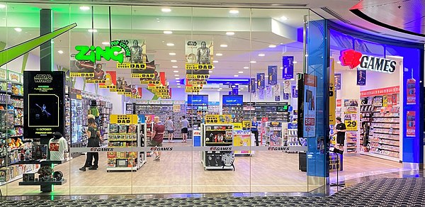 An EB Games and ZiNG Pop Culture 'Hybrid' store from GameStop's Australian division located in Westfield Carindale, Brisbane, Australia in 2020
