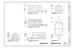 East, South, North and West Elevations, Section, and Plan - Cana island Light Station, Storage Shed, Cana Island Road, Baileys Harbor, Door County, WI HABS WI-376-D (sheet 1 of 1).tif