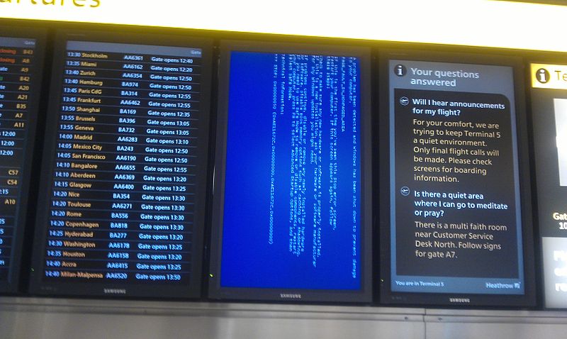 File:Electronic display with Windows error message - Heathrow Airport.jpg