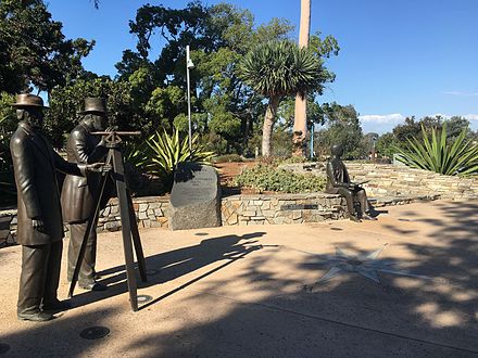 A statue of Merrimac native Ephraim Morse, far left, in Sefton Plaza of San Diego, California's Balboa Park, which he helped found and develop.