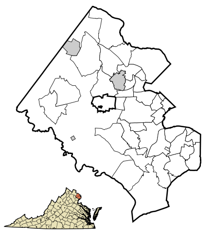 Map of Fairfax County showing incorporated towns and CDPs