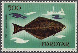 Atlanterhavskveite (Hippoglossus hippoglossus) på et færøysk frimerke