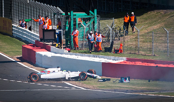 Felipe Massa crashed at the exit of Stowe corner in the first practice session.