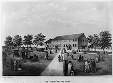 The Great Friends Meetinghouse in Newport, Rhode Island, held the annual meeting until 1905 Friends Meetinghouse Newport Rhode Island ca1857.JPG