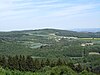 View from the observation tower on the Hochsimmer to the goose neck with the transmission tower and observation tower