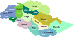 Map of Gilgit-Baltistan showing its 14 districts