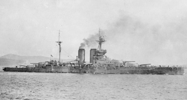 Queen Elizabeth in her original configuration at Lemnos, 24 April 1915