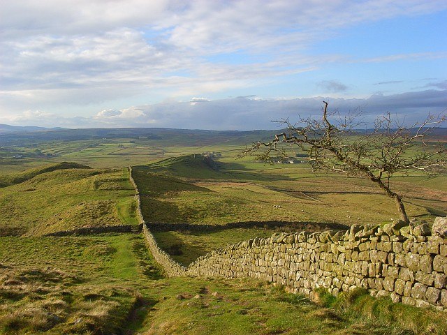 Hadrian's Wall near Greenhead. The Wall has never formed the actual Anglo-Scottish border.