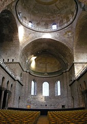 The apse of the church with cross at Hagia Irene. Nearly all the decorative surfaces in the church have been lost. Hagia Eirene Constantinople 2007.jpg