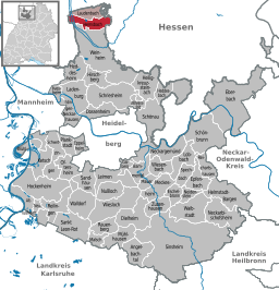 Läget för Hemsbach i Rhein-Neckar-Kreis