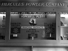 Display showing Hercules products in the 1950s Hercules Powder Company display in municipal building.jpg