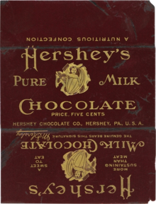 Hershey's chocolate wrapper in 1903 Hershey's Milk Chocolate wrapper (1903-1906).png