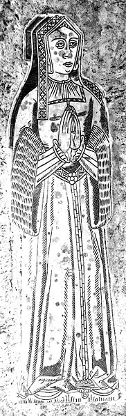 Monumental brass of Honor Plantagenet, Viscountess Lisle (died 1566) one of a group of nine purchased by George Rolle, of which eight survive on the c