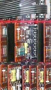 Part of an IBM 7070 card cage populated with Standard Modular System cards IBM 7070.jpg
