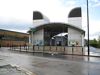 Island Gardens DLR station with the disused Millwall Extension Railway beside it. Island Gardens DLR station - geograph.org.uk - 788982.jpg