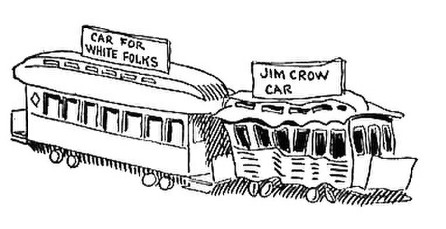1904 caricature of "White" and "Jim Crow" rail cars by John T. McCutcheon