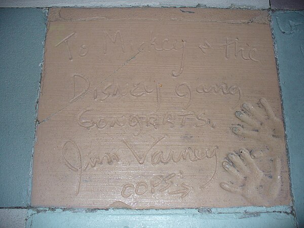 Jim Varney's handprints, displayed at Disney