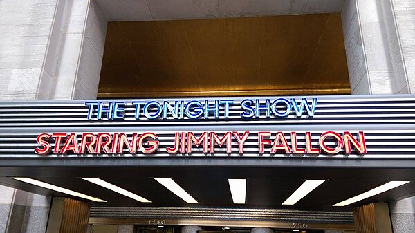 The Tonight Show marquee, located at the West entrance of 30 Rockefeller Center at 1250 6th Avenue