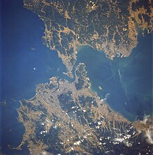 Kanmon Straits from space cropped rotated 90 degrees CCW.jpg