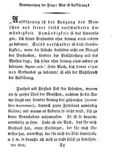 Answering the Question: What Is Enlightenment? 1784 essay by Immanuel Kant