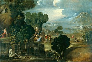 Landscape with saints by Dosso Dossi (1530s, Pushkin museum)