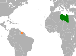 Map indicating locations of Libya and Suriname