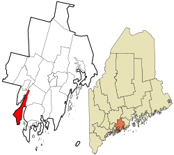 韦斯特波特岛在林肯县的位置（以红色标示）