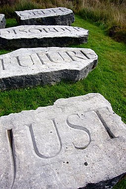 "The present order is the disorder of the future (St Just)" inscribed at Little Sparta Little Sparta - The present order is the disorder of the future (St Just).jpg