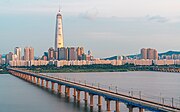 Lotte World Tower at sunset