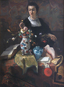 Louis Dubois, Femme au bouquet (1854-1855), Bruxelles, musées royaux des beaux-arts de Belgique.