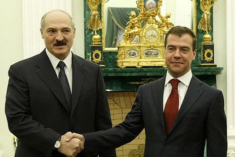 Lukashenko with Dmitry Medvedev in the Kremlin, December 2008