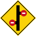 Staggered junctions ahead, no entry on all junctions