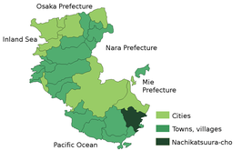 Situering van Nachikatsuura in de prefectuur Wakayama