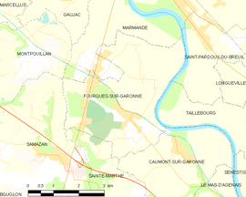 Mapa obce Fourques-sur-Garonne