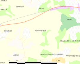 Mapa obce Méry-Prémecy