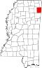Map of Mississippi highlighting Itawamba County.svg
