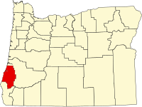 Locatie van Coos County in Oregon