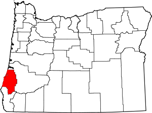 Map of Oregon highlighting Coos County